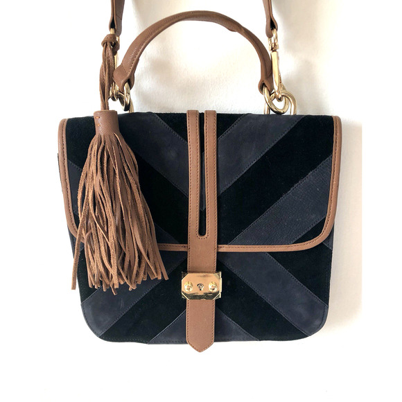 Worn Once April, May Suede Leather Crossbody Bag Chevron Adjustable Tassel - Picture 1 of 9